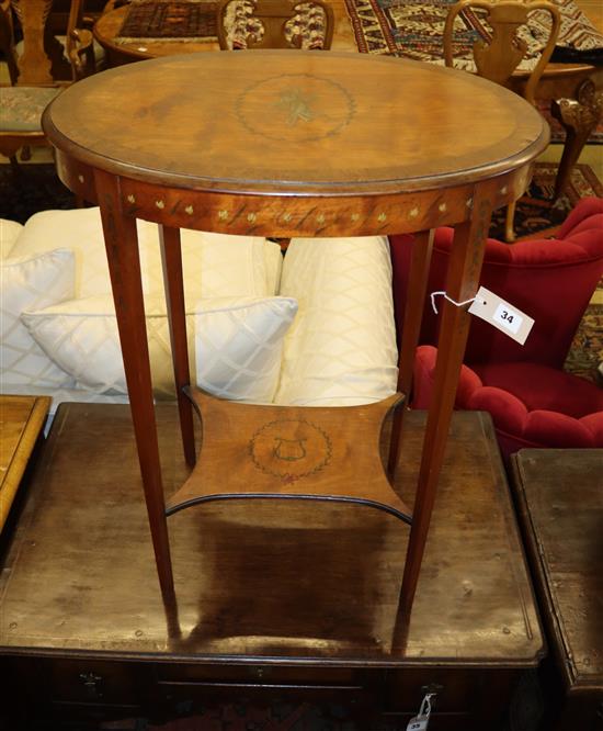 An Edwardian painted and decorated satinwood oval occasional table, 57cm